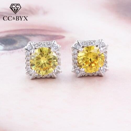 S925 Silver Stud Earrings For Women Square Cubic Zirconia Colorful Stone Bridal Wedding Brincos Engagement Jewelry CCE653