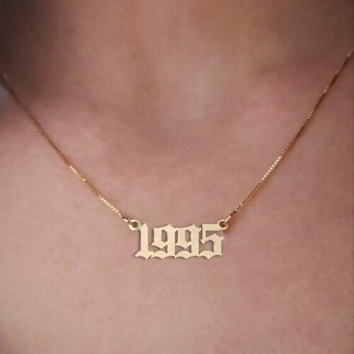 Women Men Custom Jewelry Old English Number Necklace Personalized Name Birthday Wedding Year Date Pendant Box Chain Choker Kolye