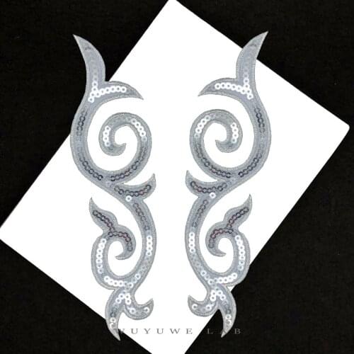 1paris/2pcs Silver Sequined Iron on Patches for Clothes Cosplay Costumes Flower Vintage DIY Decoration Accessories Appliques