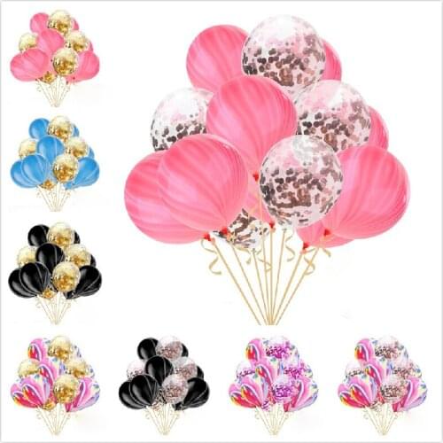 10pcs/lot 12inchbirthday balloons Agate marble clear Latex Balloons gold confetti Birthday wedding decoration Helium Supplies