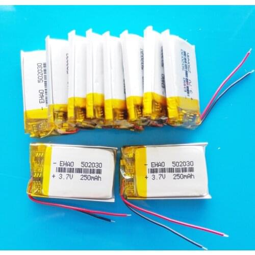 10 pcs 502030 3.7V 250mAh Polymer lithium Lipo battery rechargeable customized wholesale CE FCC ROHS MSDS quality certification