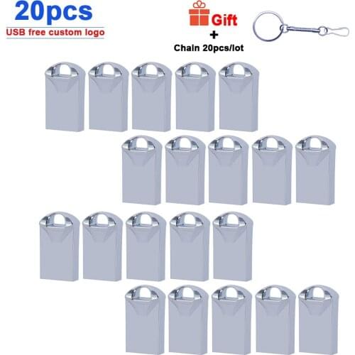 20pcs/lot Custom Logo Metal USB 2.0 Flash Drive 64GB 32GB 16GB 8GB 4GB Pen Drive Memory Stick Flash Drive for Photography Gifts