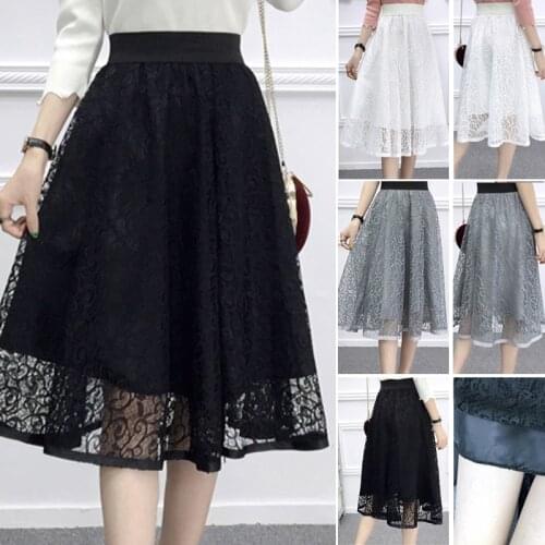 2020 Umbrella Skirt Casual Fashion Spring And Summer Womens Waist Gauze Lace Skirt Thin A-line Long Skirt Female Drop Shipping