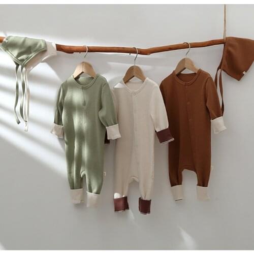 2021 Baby Rompers Toddler Girls Jumpsuits Waffle Boys Clothes with Hat