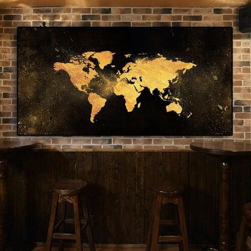 Abstract Black Gold World Map Canvas Painting Scandinavian Posters and Print Nordic Wall Art Picture for Living Kids Room Decor