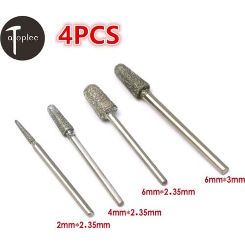Hot 4PCS 2/4/6mm Diamond Bullet Grinding Head Emery 2.35mm/3mm Shank Ratary Dremel Drilling Carving Grinding Head tools