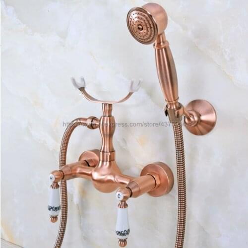 Antique Red Copper Bathroom Bath Wall Mounted Hand Held Shower Head Kit Shower Faucet Sets Nna354