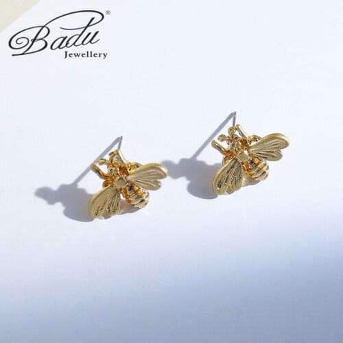 Badu 2021 trend Cute Bee Earrings Insect Metal Stud earrings for women Unique Gold/Silver Color Simple Honeybee Stylish Jewelry