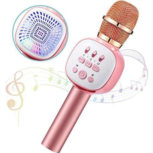 Wireless Karaoke Microphone Condenser Portable Monitoring Mic for Kids with LED Light Effects