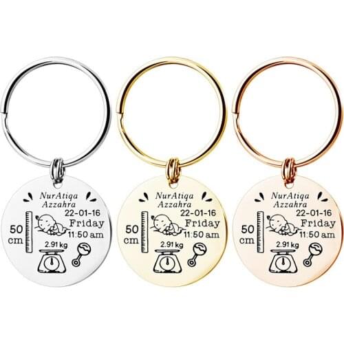 Personalised Baby Keychain Keyring Custom Engraved Name Date of Birth Weight Height for Newborn Personalized Key Chain Mom Gift