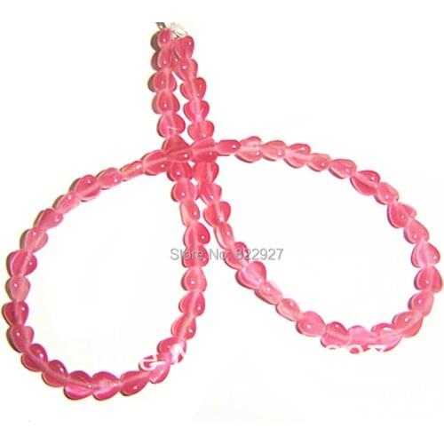 6x6mm cats eye puff heart beads aqua green/darker powder/darker purple/fuchsia,66 pieces per strand,1.0mm holes for jewelry use