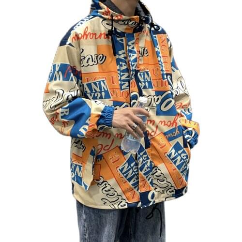 SpringAutumn Graffiti Coat Male Hoodie Instagram High Street Hip Hop Brand Hong Kong Style Original Dormitory Style Loose Jacket