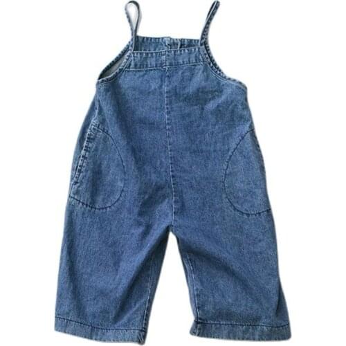 Childrens Denim Wide-Leg Pants Spring Korean Style Boys and Girls Denim Overall Wide-Leg Pants Nostalgic Style