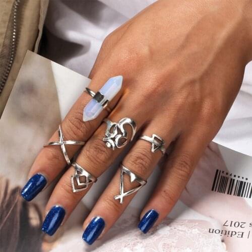 Geometrical Irregular Rings For Women Fashion Aneis Big White stone Jewelry Knuckle Rings Set Boho Jewelry Anillos Femal gift