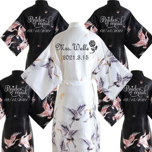 Bride Robe Custom-logo Bridesmaid Gift Robes Wedding Peignoirs Satin Pajamas Bridal Prepare Wear Silk Kimono Women Night Dress