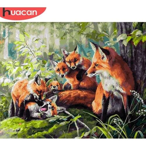 HUACAN Painting By Numbers Fox Animals HandPainted Kits Drawing Canvas DIY Oil Pictures By Numbers Home Decoration Gift