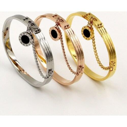 Fine Jewelry Black Round Tag Chain Bangles Roman Numerals Bracelet For Women Classic Brand Jewelry Stainless Steel Bracelets
