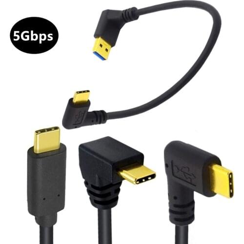 USB Type C Extension Cord Gold Plated USB 3.0 Male to 90 Degree Angle Type C Cable Data USB C Data Sync & Charge Converter Cable