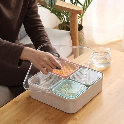 Creative Family Packaging Box Sealed Plastic Fruit Tray With Lid Dividing Wheat Straw Candy Box Square Snack Fruit Plate 1pcs