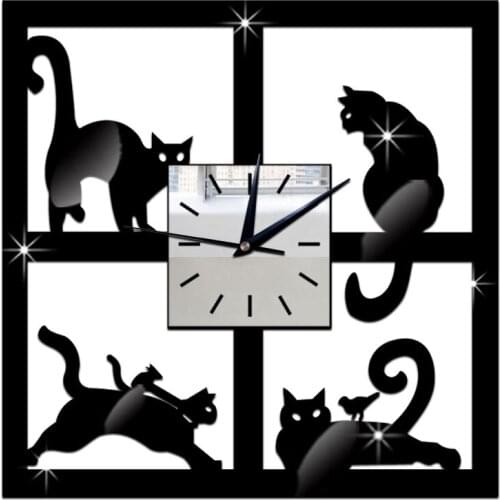 Creative Black cat 3 d environmental protection decorative wall clock clock crystal mirror clock quartz clock sitting room