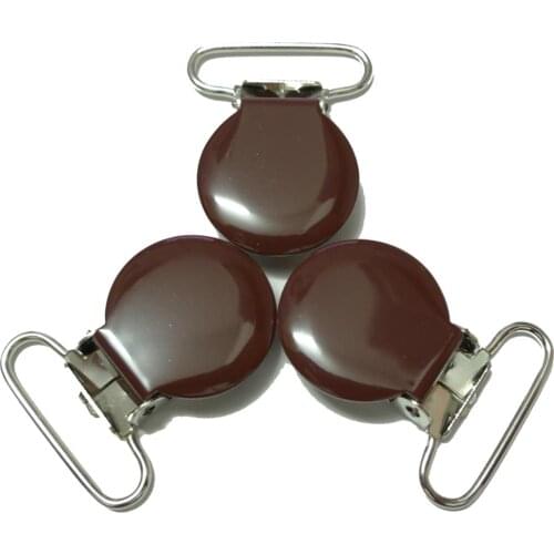 25pcs 1'' 25mm #5 Brown Colored Enamel Round Shaped Suspender Clips