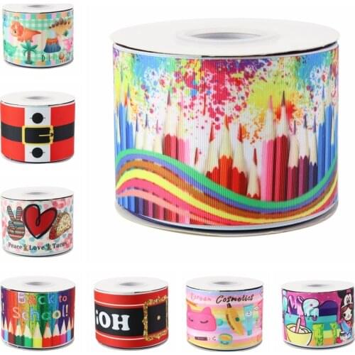 HSD Ribbon free shipping 3" 75mm heat transfer printed Denim fabric series Grosgrain Ribbon 50Yards per Roll