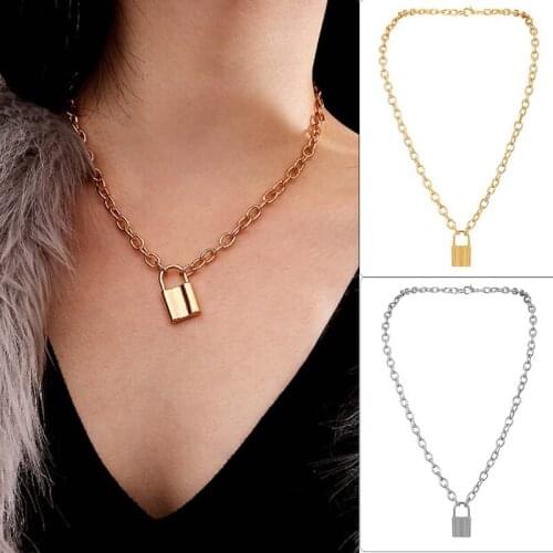 Hot Selling Gold Silver 50cm Punk Unisex Women Padlock Necklace Stainless Steel Pendant Chain Necklace For Club Party