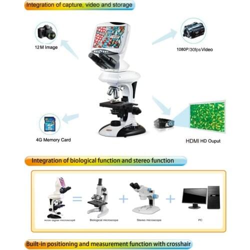 Best Sale ,CE ISO 9'' Digital LCD microscope with 12M Pixel 4x, 10x, 40x, 100x objective ,Top quality for Education Field