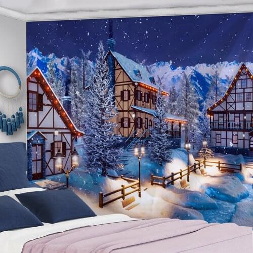 Fashion Christmas Wall Hangings Tapices Home Furnishing Decoration Snow View Wooden House Hippie Mandala Indian Hand Wash Woven