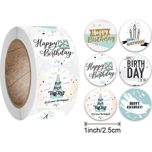 500Pcs Happy Birthday Sticker Sealing Adhesive Labels Vintage DIY Christmas Gift Packaging Tape Tag Scrapbooking Sticker