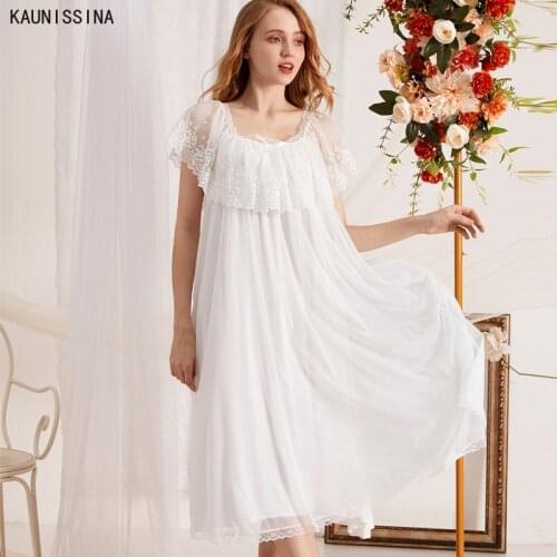 Summer Lace Princess Nightdress Womens Cotton Nighty Sleepwear Female White Long Ladies Lingerie Soft Sleep Dress