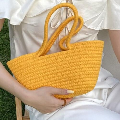 New woven bag straw woven bag cotton rope woven basket childrens woven basket yellow red purple blue