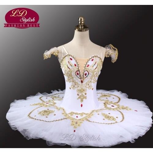 2017 New White Gold Classical Tutu Ballet Professional Costume Tutu Adult Competition Ballet Tutus Costume Adjustable LD0036