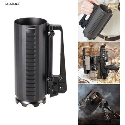 Outdoor Sport Solid Beer Cup with Rail and Rear Sight Handle Novelty Tactical Military Aluminum Detachable Carry Battle Rail Mug