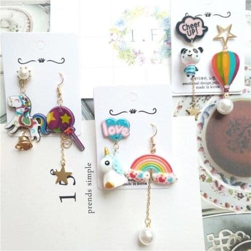 Original hand-made cute and sweet earrings super fairy Japanese three-dimensional animal panda earrings for women