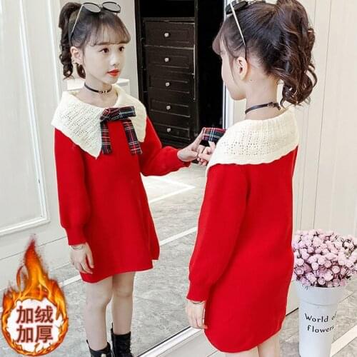 Autumn Winter Kids Girls Velvet Dresses for Girls Turn-down Collar Bow Princess Dress Toddler Fall Clothes Christmas Party Dress