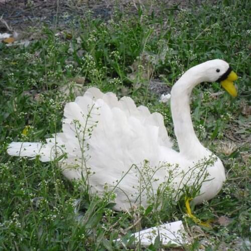 Feathers swan large 40x30cm white prone swan toy model home decoration Christmas gift h1108