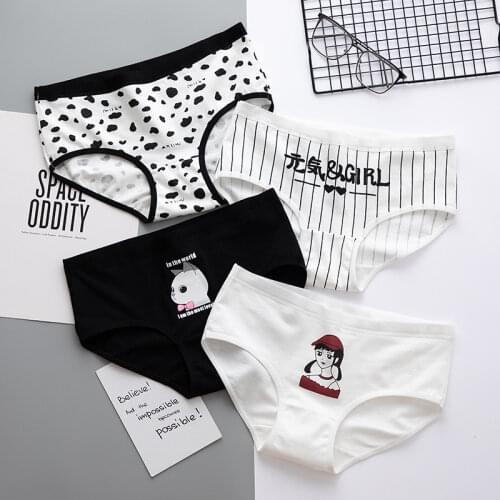 Funny Cute Cotton Panties for Women Striped Briefs Cat Print Underpants Period Panties M-XXL