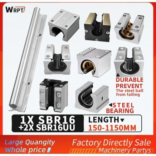 SBR16 guide rail bracket cylindrical linear sliding bearing slide rail 2PCS slider set length = 150MM-1150MM