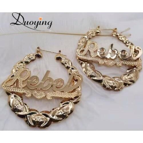 Duoying Custom Earrings Name Bamboo Earring Custom Letters Bamboo Earrings with Explanation Words Gift Drop Shipping
