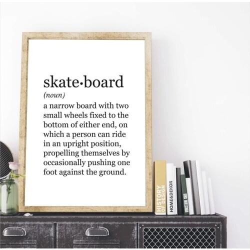 Skateboard Definition Print Black White Poster Skateboarder Gift Modern Minimalist Wall Art Canvas Painting Sports Picture Decor