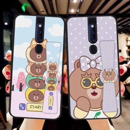 Cartoon Bear Folding Wristband Case For OPPO Find X2 Pro Car Holder Back Cover For OPPO A9 2020 F7 F9 A11X F11 Pro CPH1969