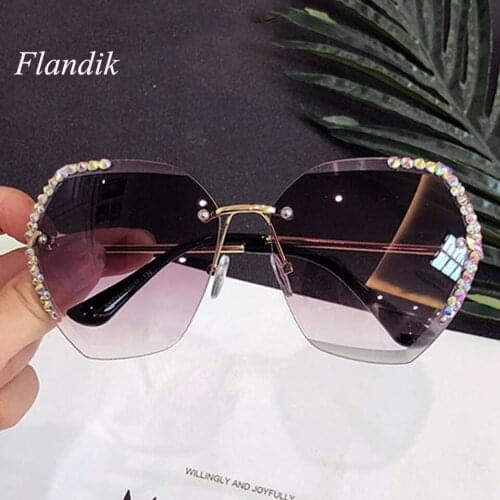 Rimless Polarized Oversized Sunglasses Women Brand Design 2020 New Fashion Luxury Diamond Big Frame Shades Sunglasses UV400