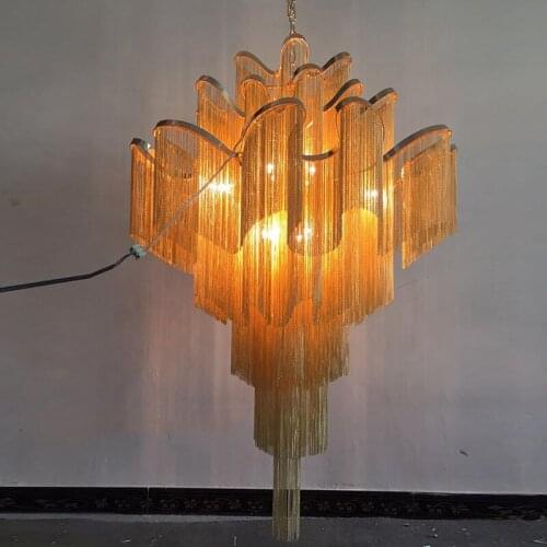 Modern Luxury Pendant Lights Hotel Hall Castle Stair Chain Fringed Pendant Hanging Light Home Dining Room Hotel Hall Decoration