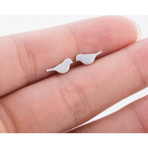 Unique Silver Color Bird Stud Earrings for Kids Cartoon Animal Earing Pendientes Lovely Birds Earings Women Birthday Gift