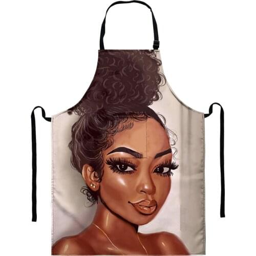 Dinner Party Cooking Bib Aprons Black Girl Art Printed Unisex Fashion Style Home Kitchen Aprons Waterproof Chef Pinafore 2021