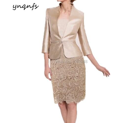 YNQNFS M74 Wedding Party Guest Wear 2 Piece Mother of the Bride Lace Dresses with Jacket Bolero Groom Mother Gown Women dress