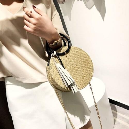 2019 New Fashion Straw Handbag Women Summer Beach Holiday Round Shoulder Bags Bohemia Chain Crossbody Messenger Bags Female