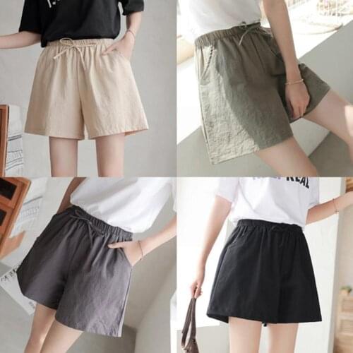 Womens Cotton And Linen Shorts Summer Loose And Thin New Wear Fashion Elastic Casual Shorts Waist I3A1