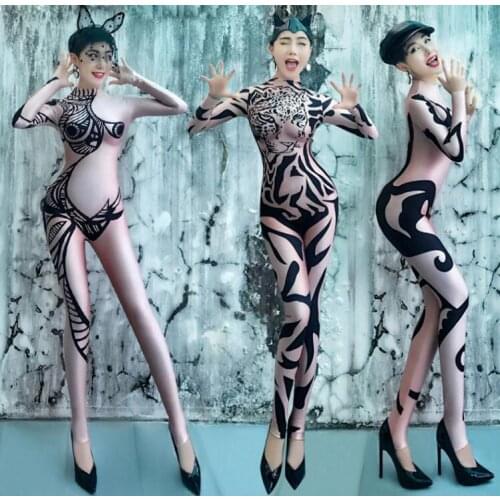 Women New 3D Printing Sexy Jumpsuit Printed Leggings Female Singer Costume Nightclub Womens Dance Party Cosplay Show Clothes